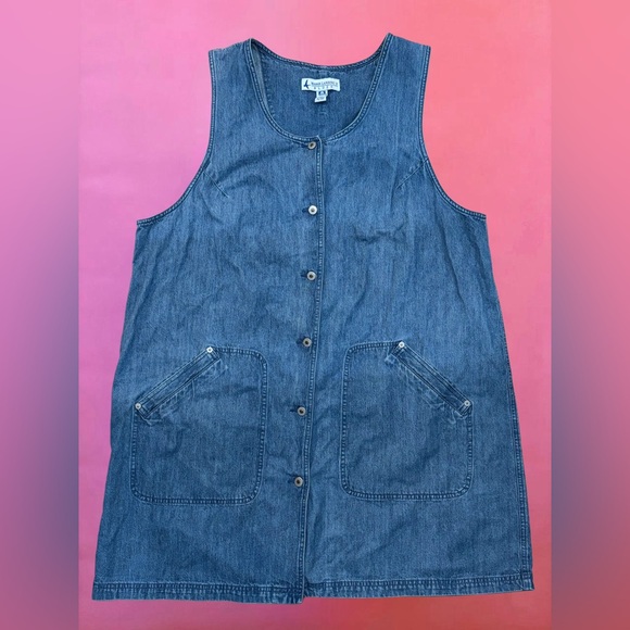 Vintage 90s Marsh Landing II Blue Denim Button Up Overalls Dress - 2X / XXL
